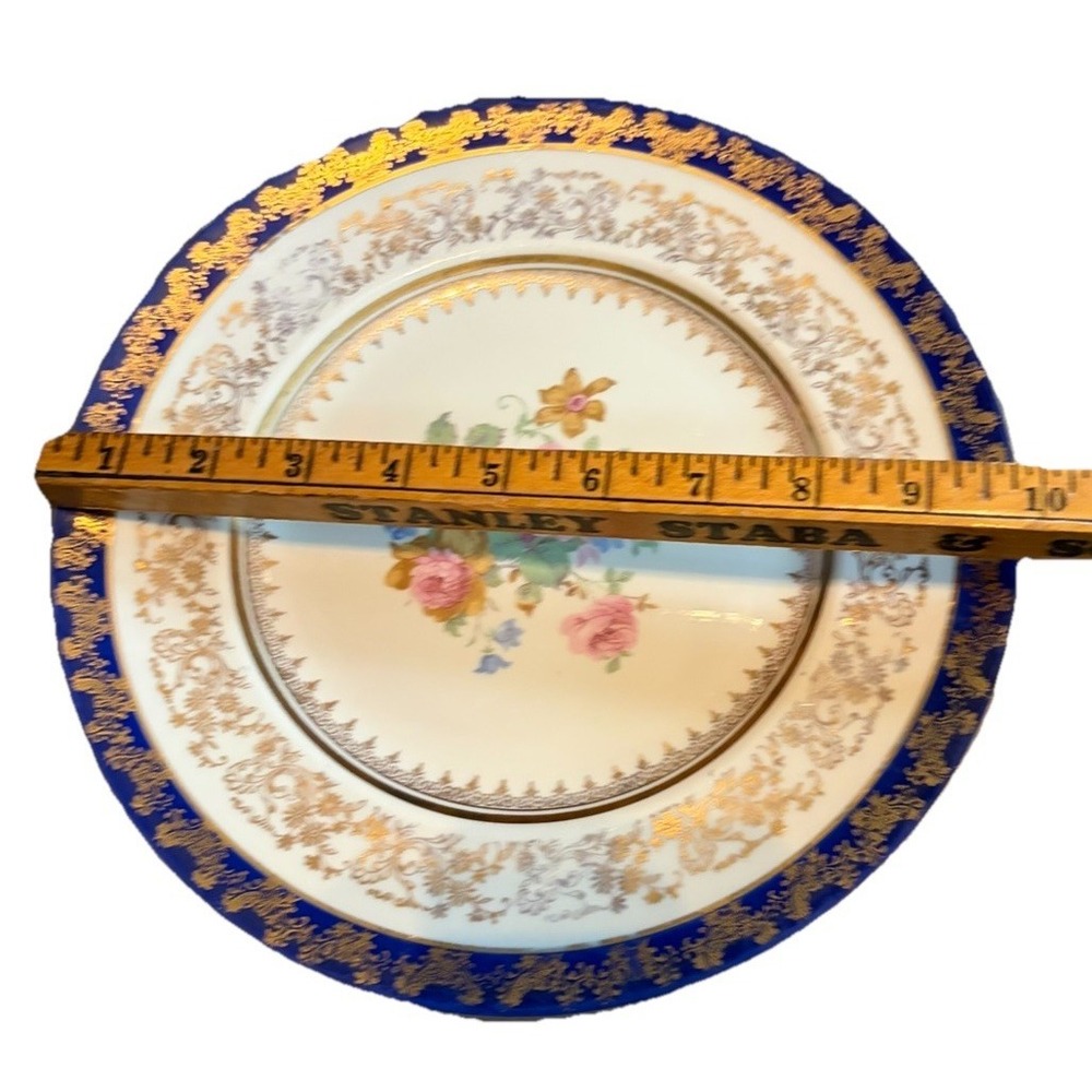Vtg Translucent China 10.5" Colbalt Blue Gold 22k Gold Trim USA - Picture 4 of 4